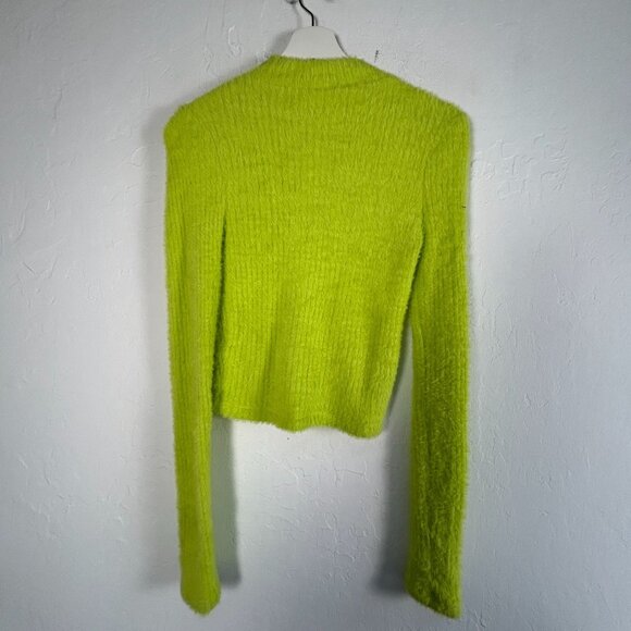 Anthropologie Womens Lime Green Fuzzy Knit Cropped Sweater XS Mock Neck New - Picture 2 of 8
